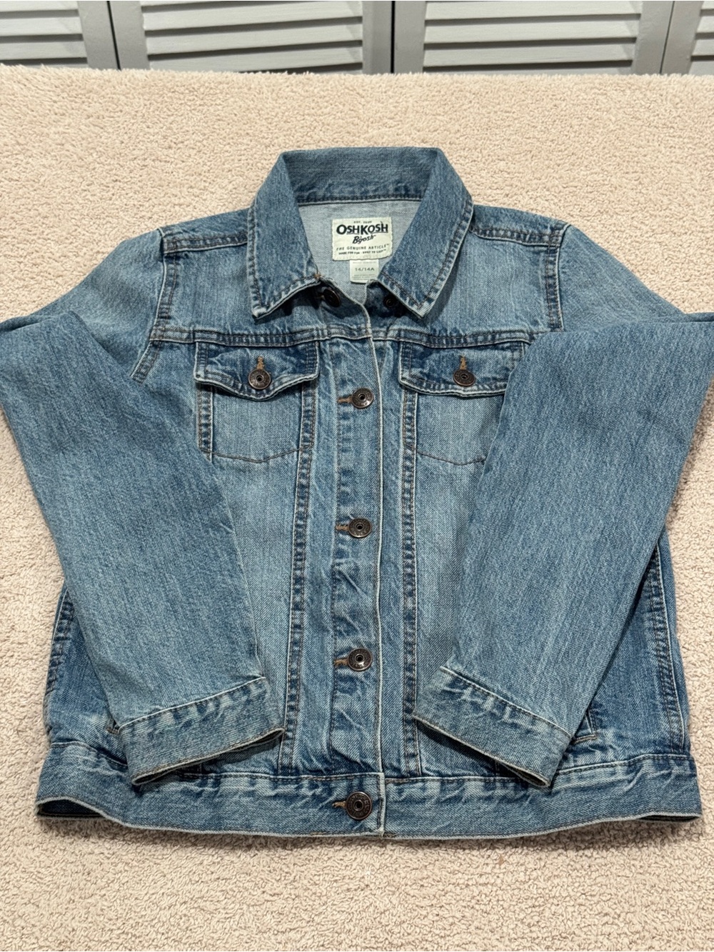 OshKosh B’gosh Youth Denim Jacket Size 14 – Classic Blue Jean Coat Unisex